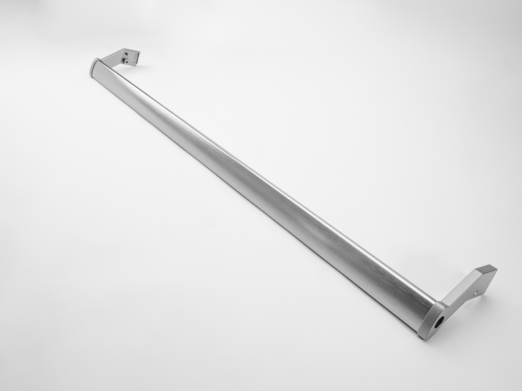 Aluminium tubular refrigerator handle - Brushed Anodized Stainless Steel with die-cast aluminium brackets painted metallic grey
